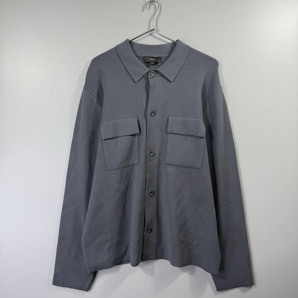 NWT Vince Heavyweight Sweater Mens Large Gray Collared Button Front Knit Pockets
